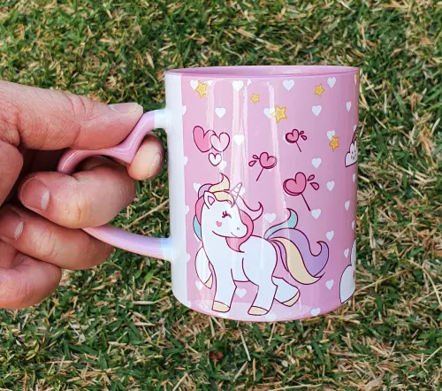 Caneca Alça Coração Rosa Personalizada Unicórnio