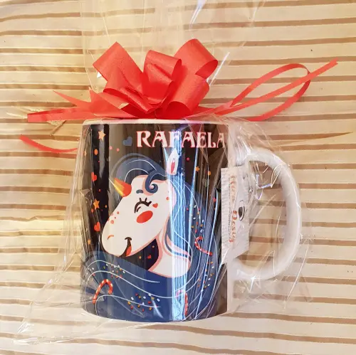 Caneca Branca Unicórnio Feliz Personalizada - com Nome