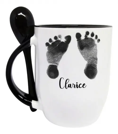Caneca Preta com Colher Presente Batizado Madrinha / Dinda