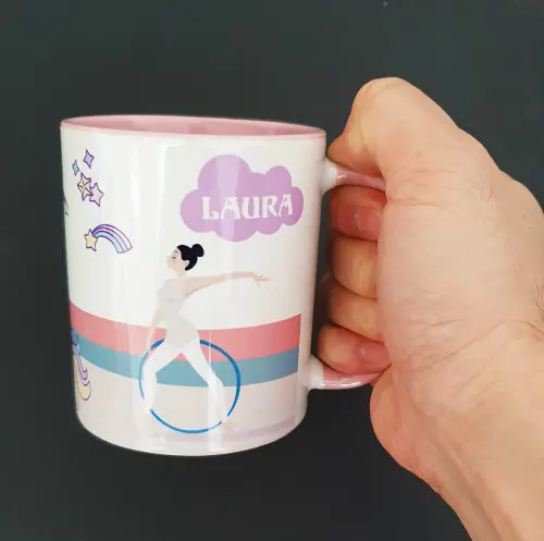 Caneca Rosa Personalizada Ginasta e Unicórnio - com Nome