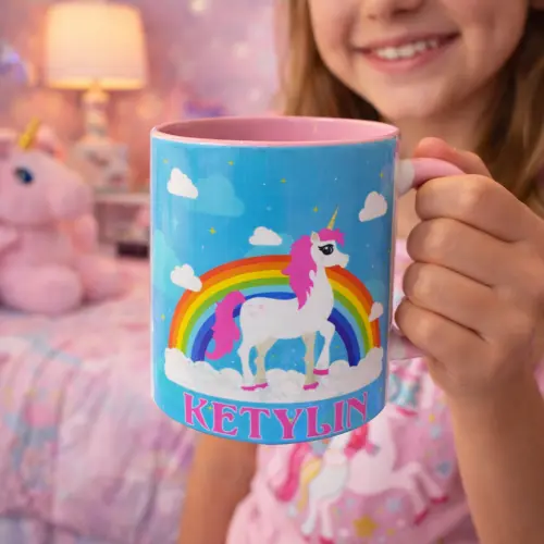 Caneca Rosa Personalizada Unicórnio Encantado