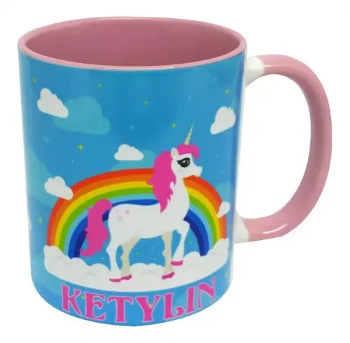 Caneca Rosa Personalizada Unicórnio Encantado