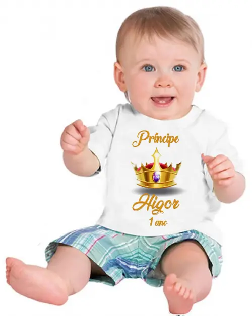 Camiseta Branca Personalizada Aniversário Filho Príncipe
