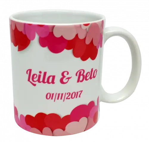 Caneca Branca Personalizada de Coração e Amor