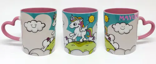 Caneca Coração Rosa Personalizada Unicórnio Encantado