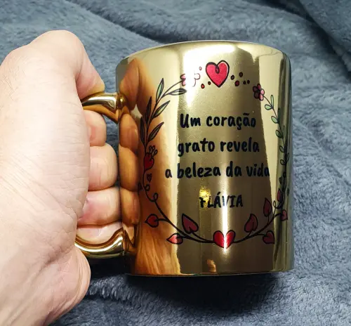 Caneca Cromada Dourada Personalizado para Amigos (unidade)