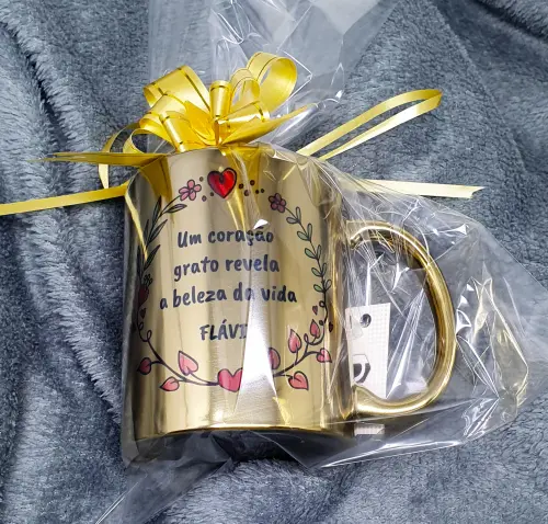 Caneca Cromada Dourada Personalizado para Amigos (unidade)
