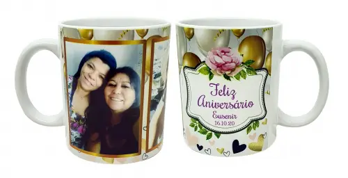 Caneca Branca para Aniversário Personalizado Amiga, Amigo