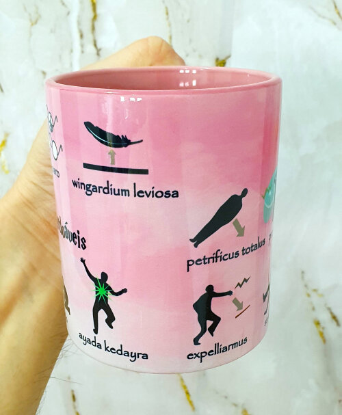 Caneca Rosa Presente Harry Potter os Feitiços Mais Populares
