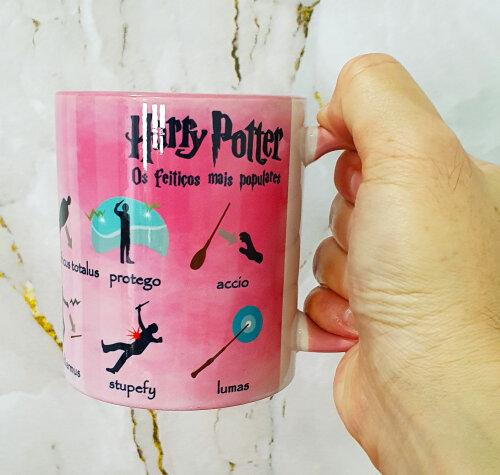 Caneca Rosa Presente Harry Potter os Feitiços Mais Populares