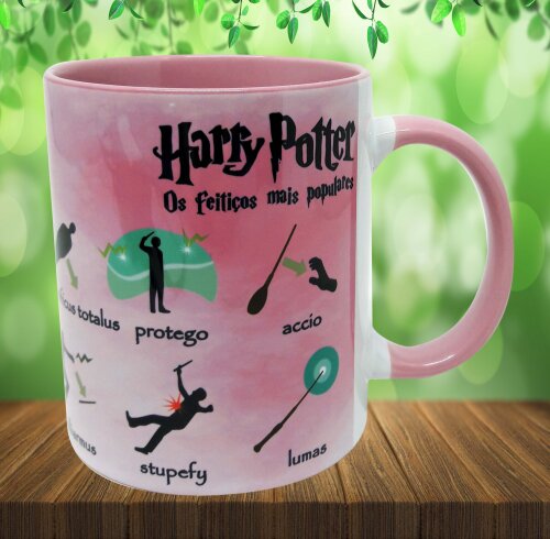 Caneca Rosa Presente Harry Potter os Feitiços Mais Populares