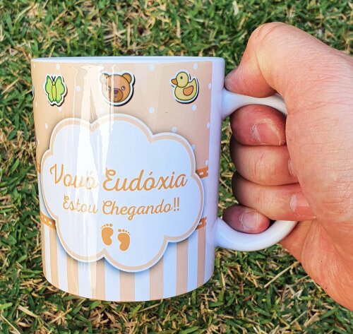 Caneca Branca Grávida / Batizado Supresa para Vovô e Vovó