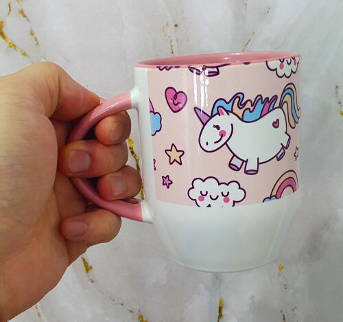 Caneca Colher Rosa Personalizado Estampa Unicórnio