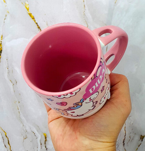 Caneca Colher Rosa Personalizado Estampa Unicórnio