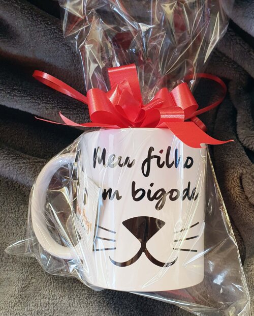 Caneca Branca Gato Personalizada - Meu Filho Tem Bigode