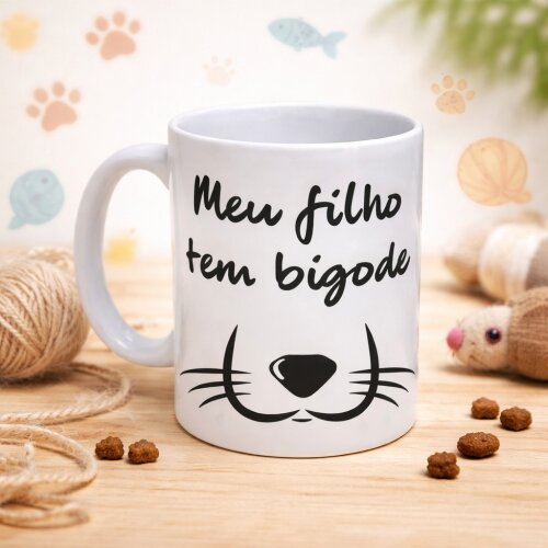 Caneca Branca Cachorro Personalizado - Meu Filho Tem Bigode