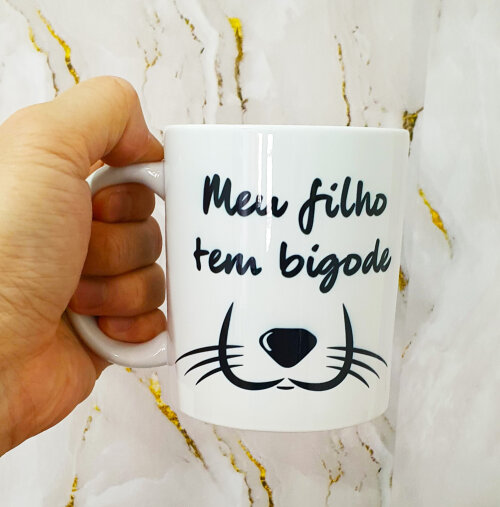 Caneca Branca Cachorro Personalizado - Meu Filho Tem Bigode
