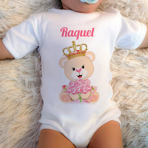 Body Baby Branco Personalizado Ursinha Princesa