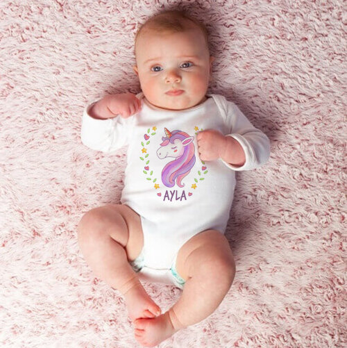 Body Baby Branca Personalizado Unicórnio Elegante (com Nome)