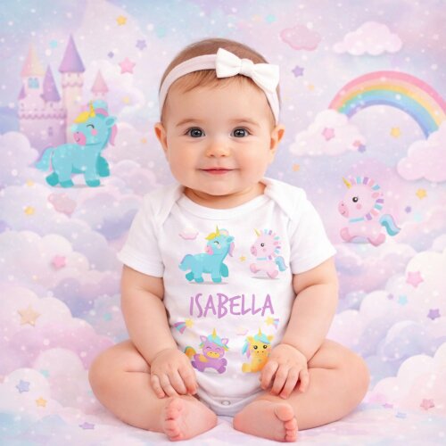 Body Baby Branco Personalizado - 4 Unicórnio (com Nome)