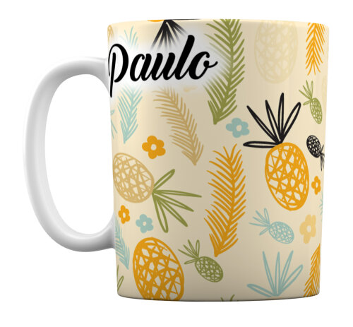 Caneca Branca Personalizado Fruta Abacaxi