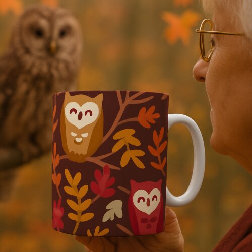 Caneca Branca Personalizado Coruja na Árvore