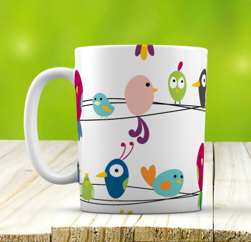 Caneca Branca Personalizado Corujas no Fio Elétrico