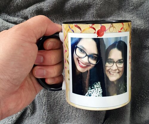 Caneca Preta Personalizada Presente para Aniversário, Festa