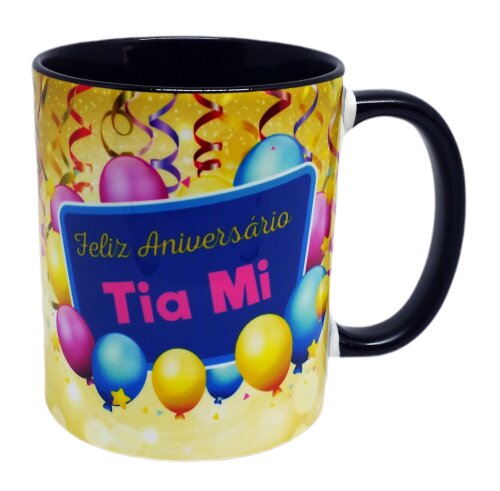 Caneca Preta Personalizada Presente para Aniversário, Festa