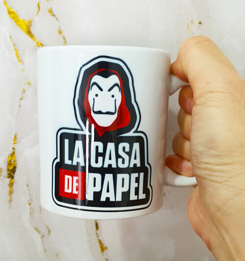 Caneca Branca Cerâmica Personalizada La Casa de Papel