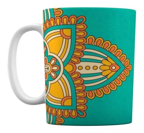 Caneca Branca Personalizada Mandala Verde Água