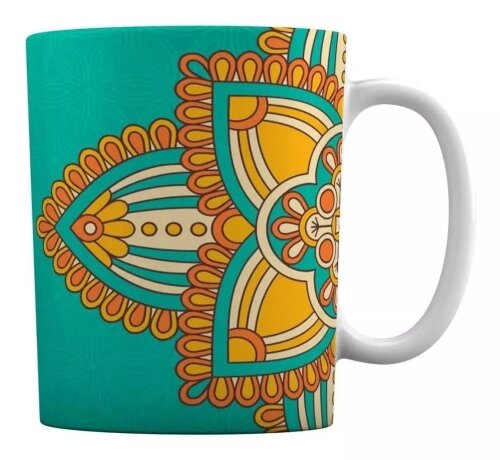 Caneca Branca Personalizada Mandala Verde Água