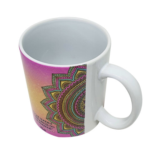 Caneca Branca Personalizada Mandala Rosa