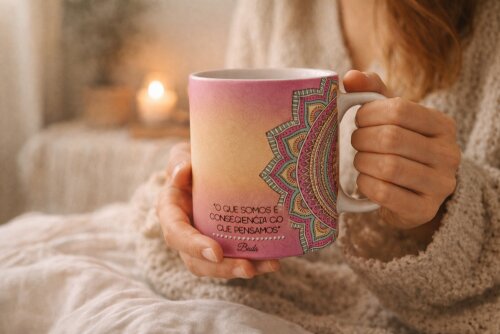 Caneca Branca Personalizada Mandala Rosa