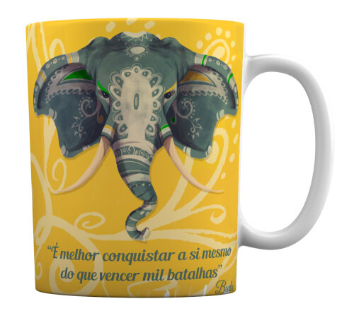 Caneca Branca Personalizada Mandala Elefante