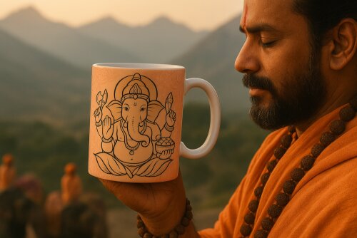Caneca Branca Personalizada Mandala Ganesha