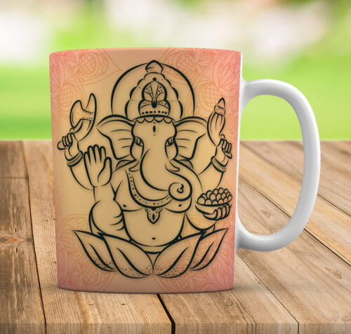 Caneca Branca Personalizada Mandala Ganesha