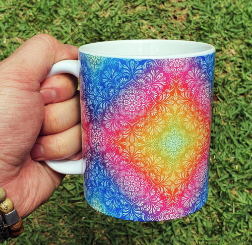 Caneca Branca Personalizada Mandala Psicodélico