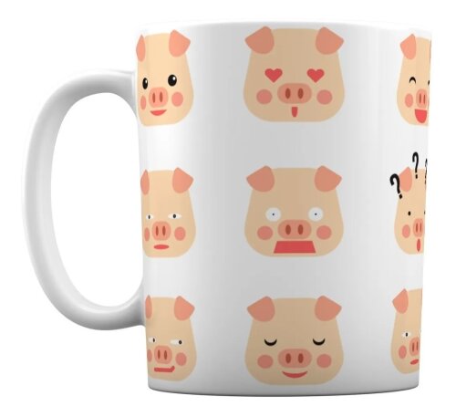 Caneca Branca Personalizado Emoji Porquinho