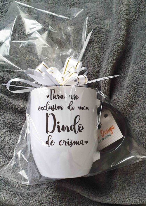 Caneca Preta com Colher Personalizada Melhor Dindo do Mundo