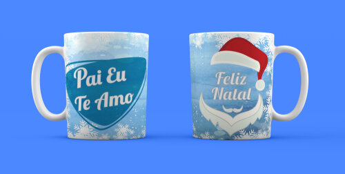 Caneca Branca Feliz Natal Personalizado - Pai Eu Te Amo