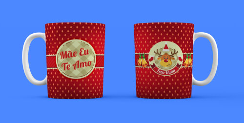 Caneca Branca Personalizado Feliz Natal - Mãe Eu Te Amo