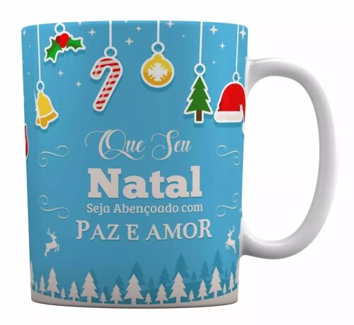 Caneca Branca Personalizado Feliz Natal - Paz e Amor