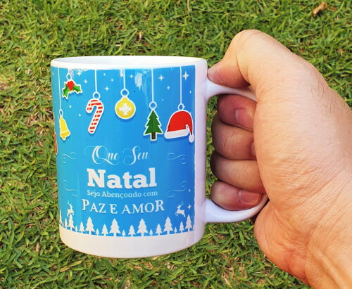 Caneca Branca Personalizado Feliz Natal - Paz e Amor