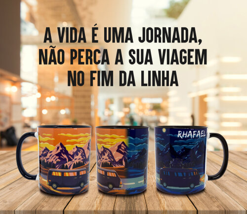 Caneca Preta Personalizado Vw Volkswagen Kombi