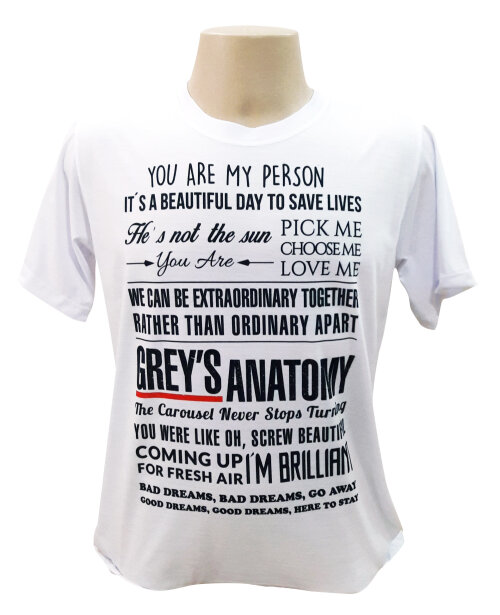 Camiseta Branca Personalizada Frases Grey´s Anatomy