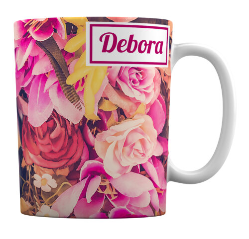 Caneca Branca Personalizada Floral Rosas Amo Minha Avó