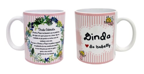 Caneca Branca Personalizada Dinda Madrinha de Batizado