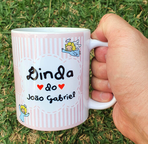 Caneca Branca Personalizada Dinda Madrinha de Batizado