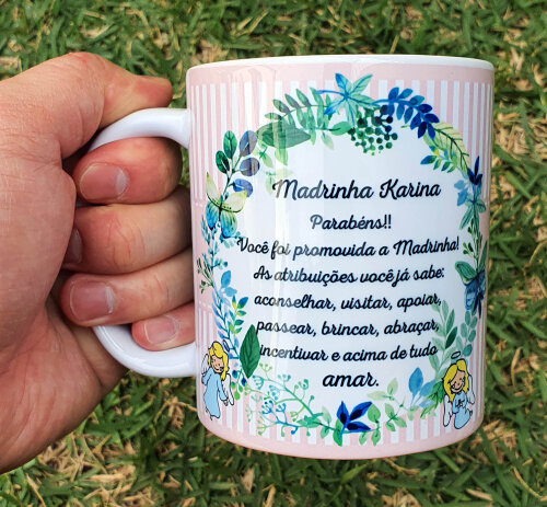 Caneca Branca Personalizada Dinda Madrinha de Batizado